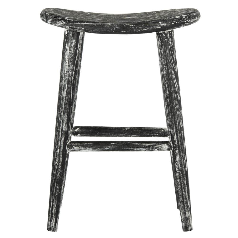 Colton Wood Counter Stool - Black/White Wash/Sungkai Wood - Safavieh