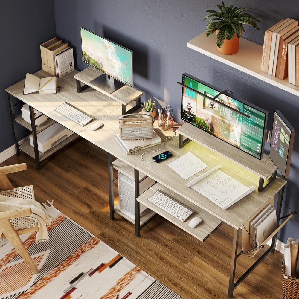 Bestier 59inch L Shaped Computer Desk with Keyboard Tray Grey