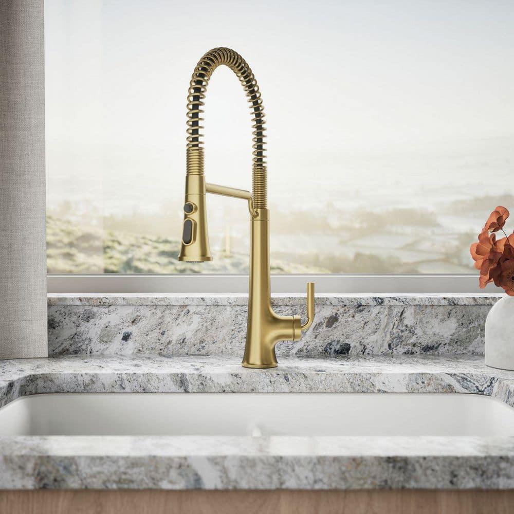 Kohler Tone Single Handle Semi-Professional Pre-Rinse Kitchen Sink Faucet with Three-Function Pull Down Sprayer