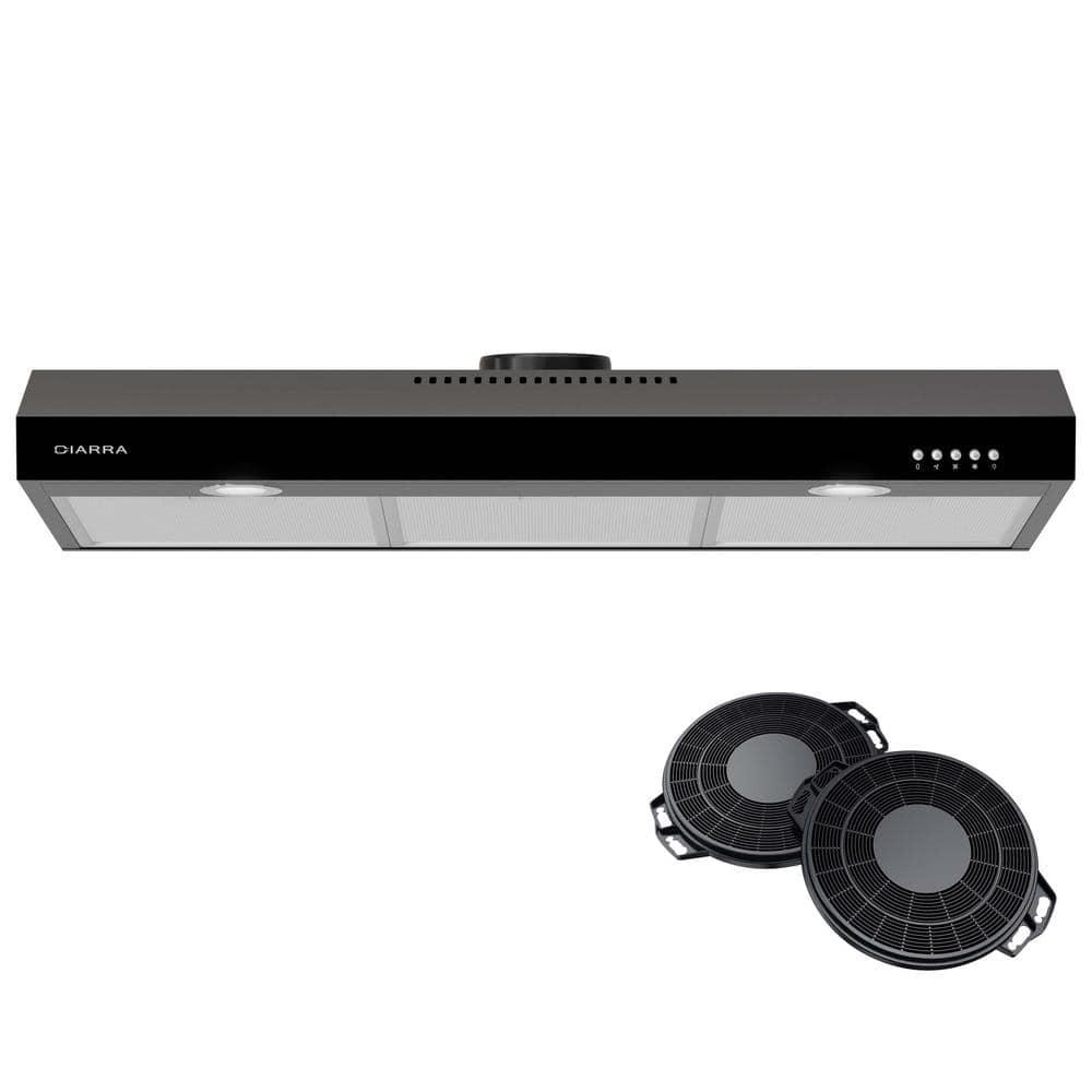CIARRA Black Range Hood 30 inch Under Cabinet with Ductless Ducted Convertible Slim Kitchen Hood CAB90575