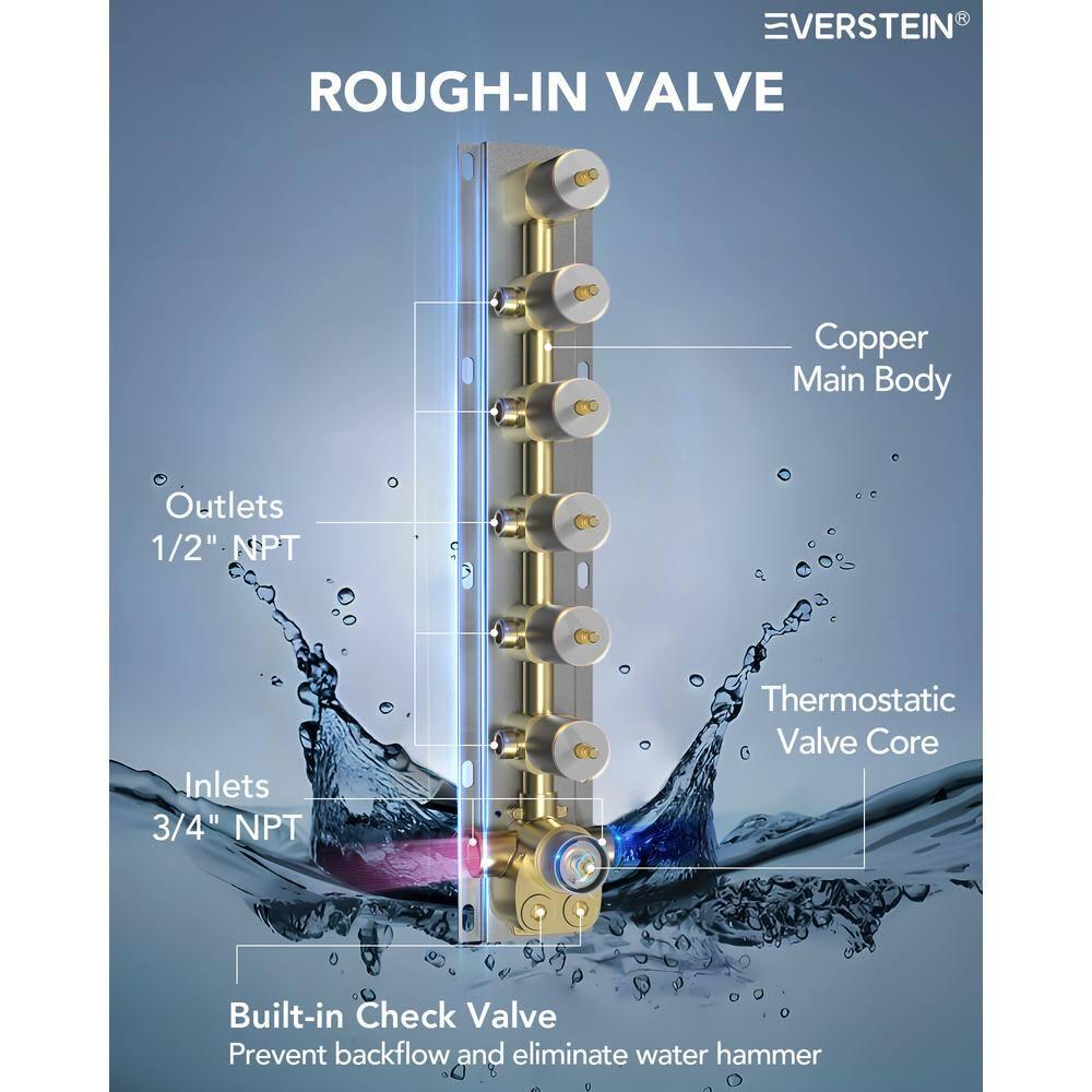 EVERSTEIN 12 in. Dual Rain Shower Heads System, 1.8 GPM Muti Spray Patterns Wall & Celling Mounted Shower Head with Handheld Shower Sparyer, Side Jets & Knob Valve Body, Brushed Nickel