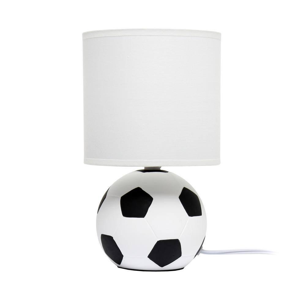 Simple Designs 10.7" Sports Lite Mini Soccer Table Lamp Mancave White and Black