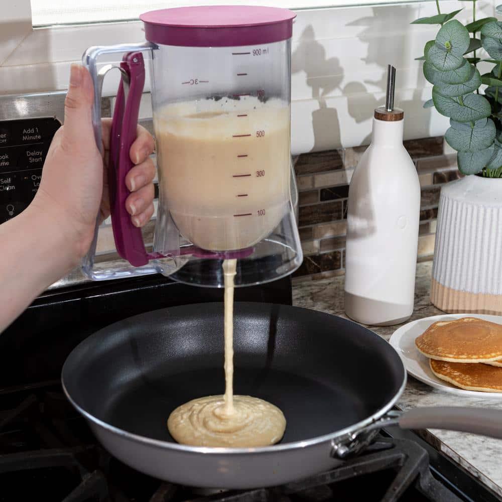 Chef Buddy Pancake Batter Dispenser - 4-Cup Batter Dispenser with Squeeze Handle for Pancakes, Waffles, Muffins, and Crepes - Baking Tools by Chef Buddy