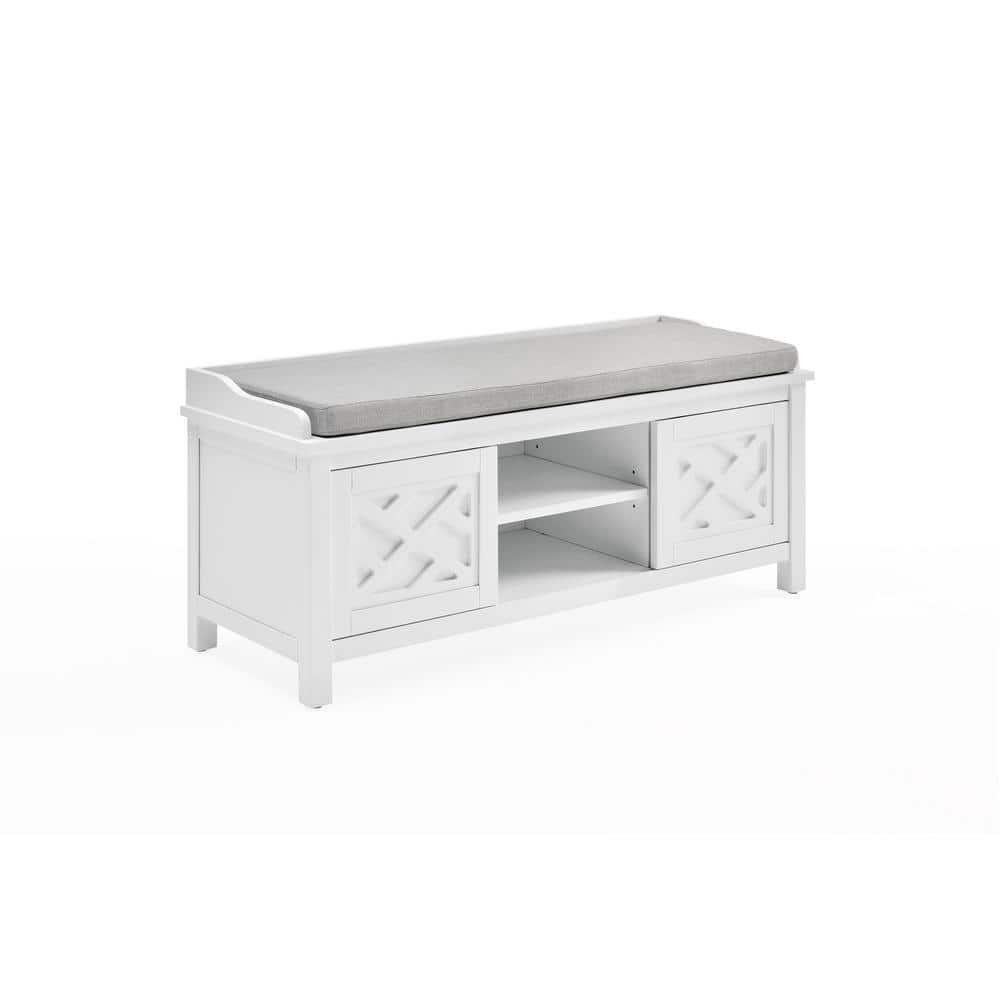 Alaterre Furniture Coventry 45 in. Pine Wood Storage Bench with Cushion, Entryway Organization & Decoration, 3 Adjustable/Removable Cubbies, Dove Gray and White