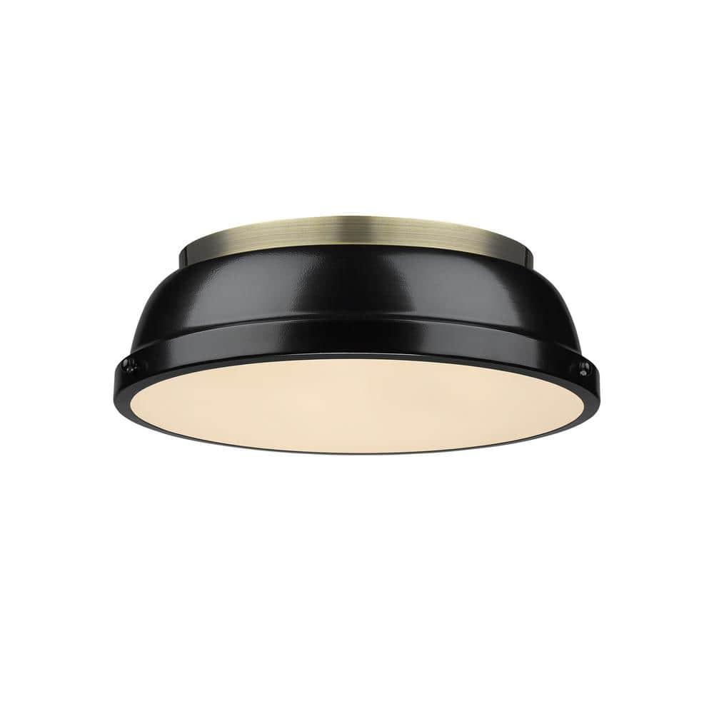 Golden Lighting Duncan 2-Light Flush Mount in Aged Brass with Black