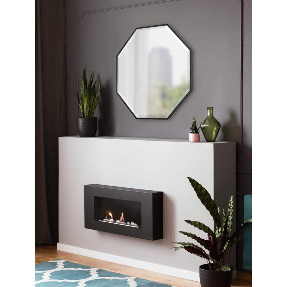 Kate & Laurel All Things Decor 28.7" x 28.7" Rhodes Octagon Wall Mirror Black : Modern, Beveled, Easy to Hang