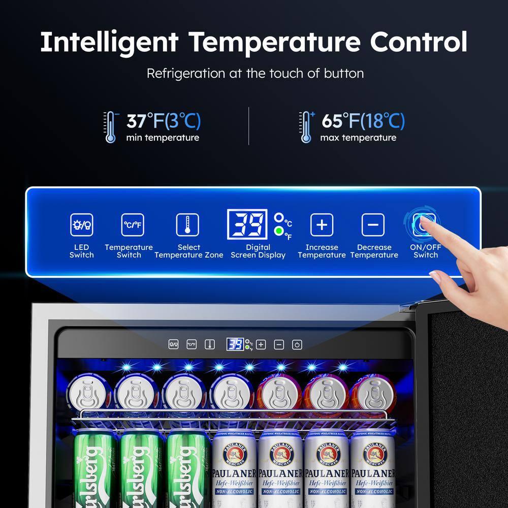 Rocita 24 Inch Outdoor Beverage Refrigerator Built-in and Freestanding Beverage Cooler with Safety Lock/Wheels 180 Cans