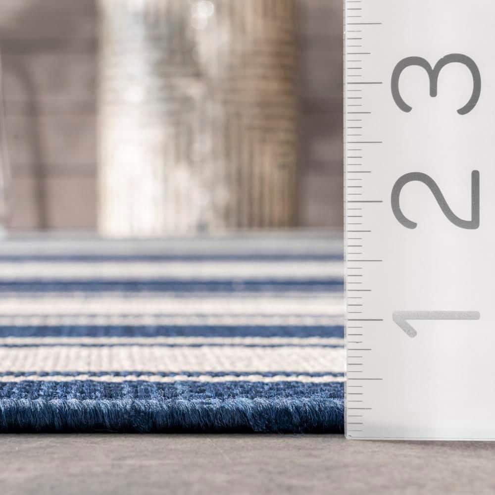 Nuloom Romy Striped Indoor/Outdoor Area Rug, Round 6' 7", Navy