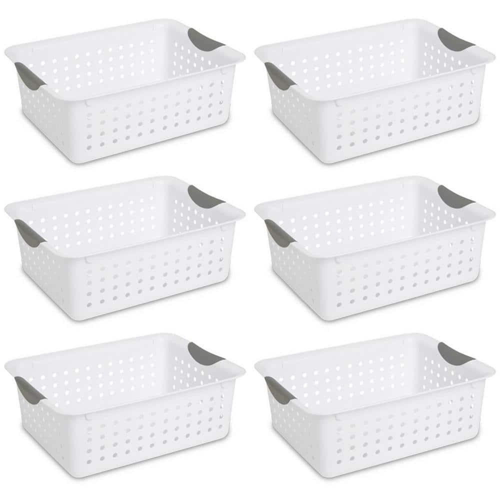 Sterilite Medium Ultra Basket, Storage Bin to Organize Closets, Cabinets, Pantry, Shelving and Countertop Space, White, 6-Pack