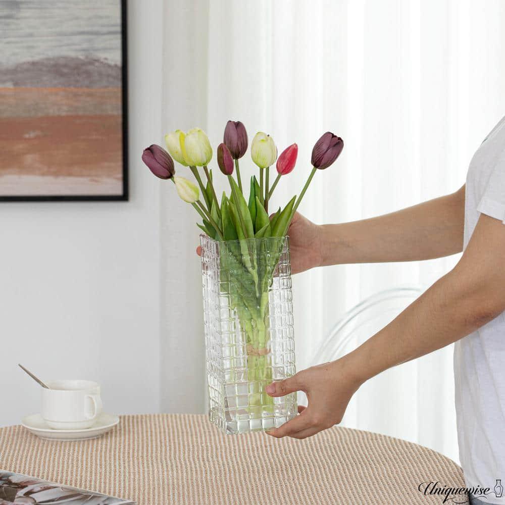 Uniquewise Set Of 10 And 12-Inch Square Frosted Gray Glass Table Vases - A Timeless Centerpiece For Dining Tables, Living Rooms, Bedrooms, Hotel Reception Areas And Conference Rooms, Ideal For Wedding Decor