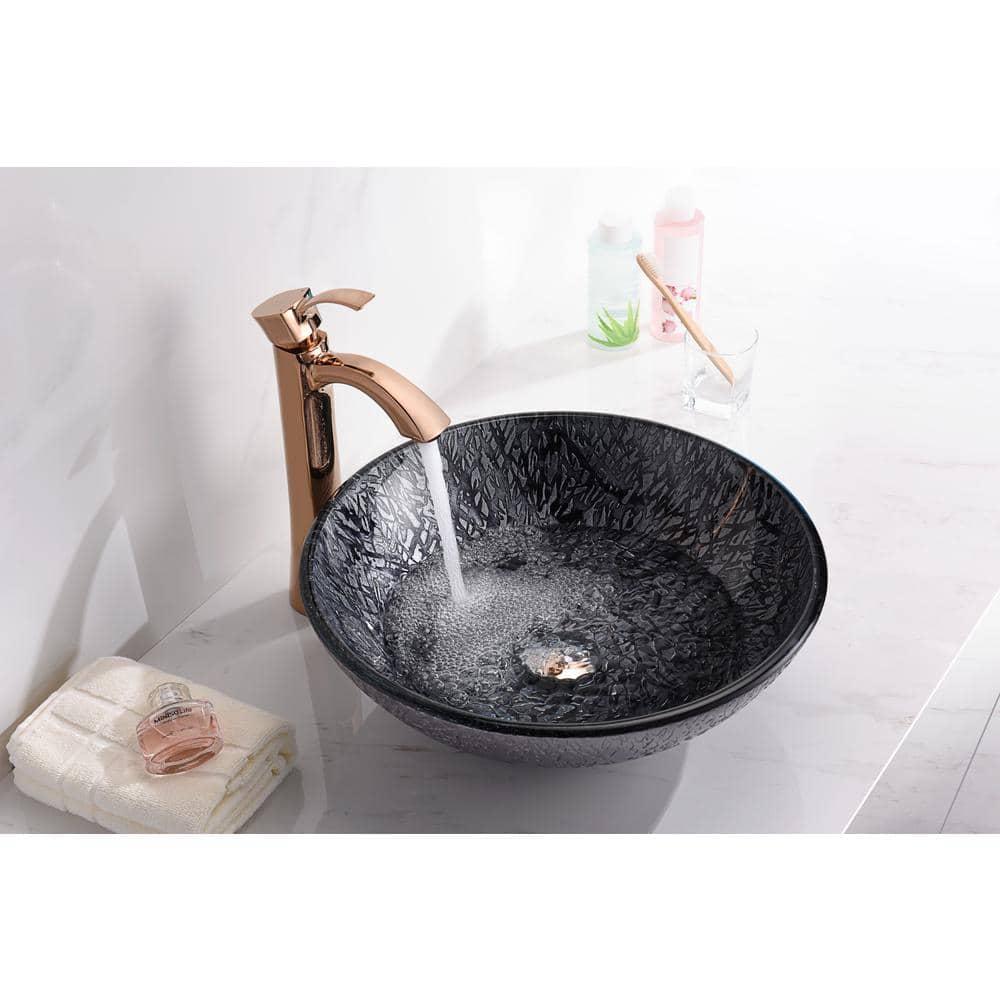 ANZZI Arc 16.5'' Gray Tempered Glass Circular Bathroom Sink