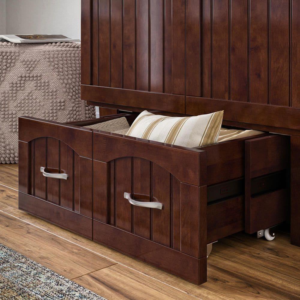 AFI Nantucket Twin Solid Wood Murphy Bed Chest with Mattress, Drawer & Charger, Walnut