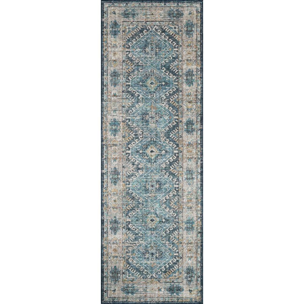 Denim and Natural Easy-Care Wool Blend 2' x 5' Area Rug