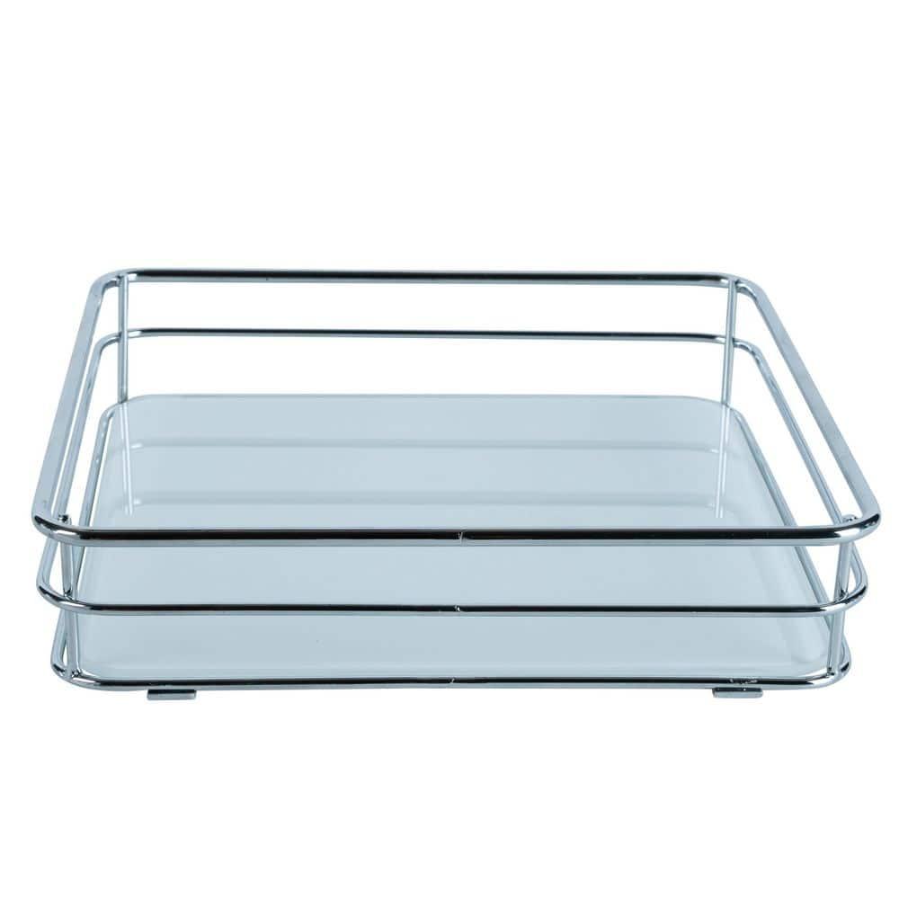 Square Vanity Tray with Glass Chrome - Elle Décor: Steel Bathroom Organizer, Perfume Display, Spot Clean