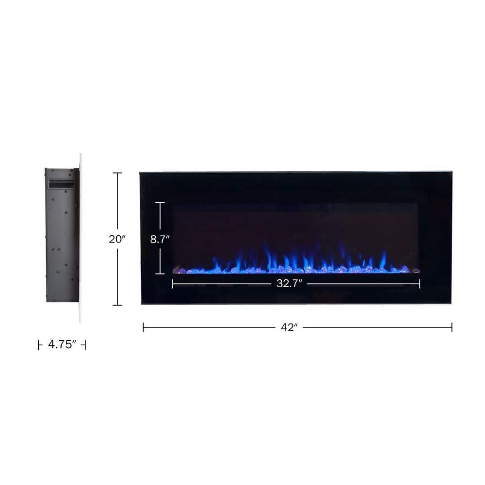 Northwest 42" Electric Fireplace Wall Mounted Led Fire And Ice Flame with Remote: Indoor 42 Inch Heater, Tempered Glass