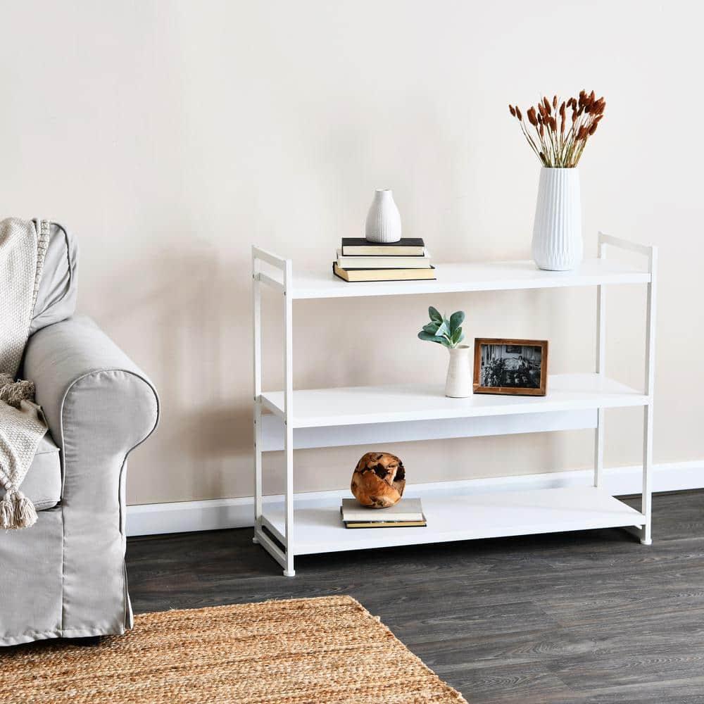 Household Essentials Jamestown Wide 3 Shelf Open Storage Bookshelf Scandinavian White and White Metal