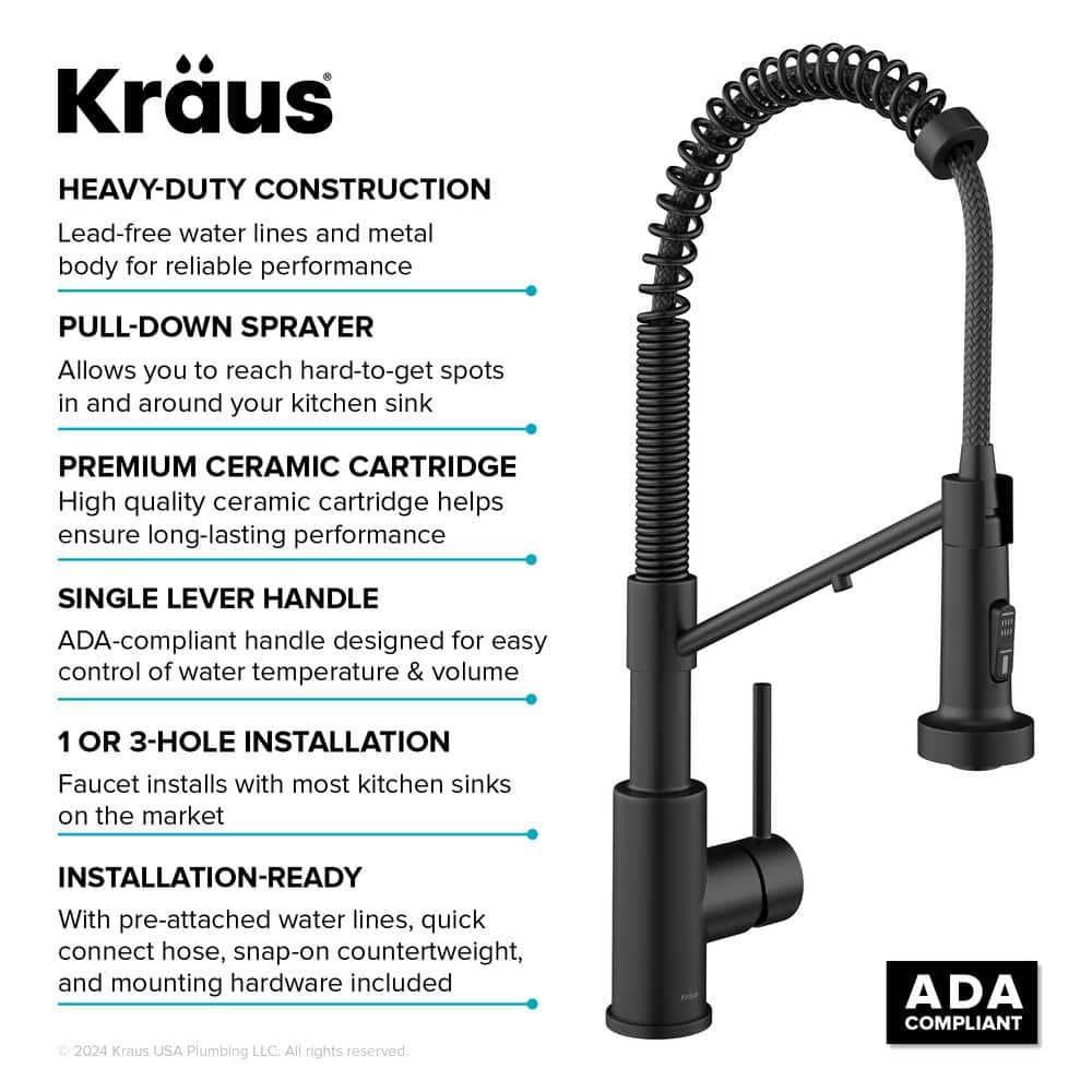 KRAUS Bolden 2-in-1 Commercial Style Pull Down Single Handle Water Filter Kitchen Faucet for Reverse Osmosis or Water Filtration System in Matte Black