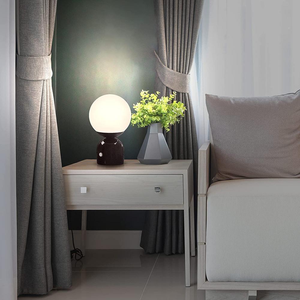 Brightech Mila 10" Modern LED Table Lamp with Black Marble Base and Frosted Globe Shade, 3-Way Dimming