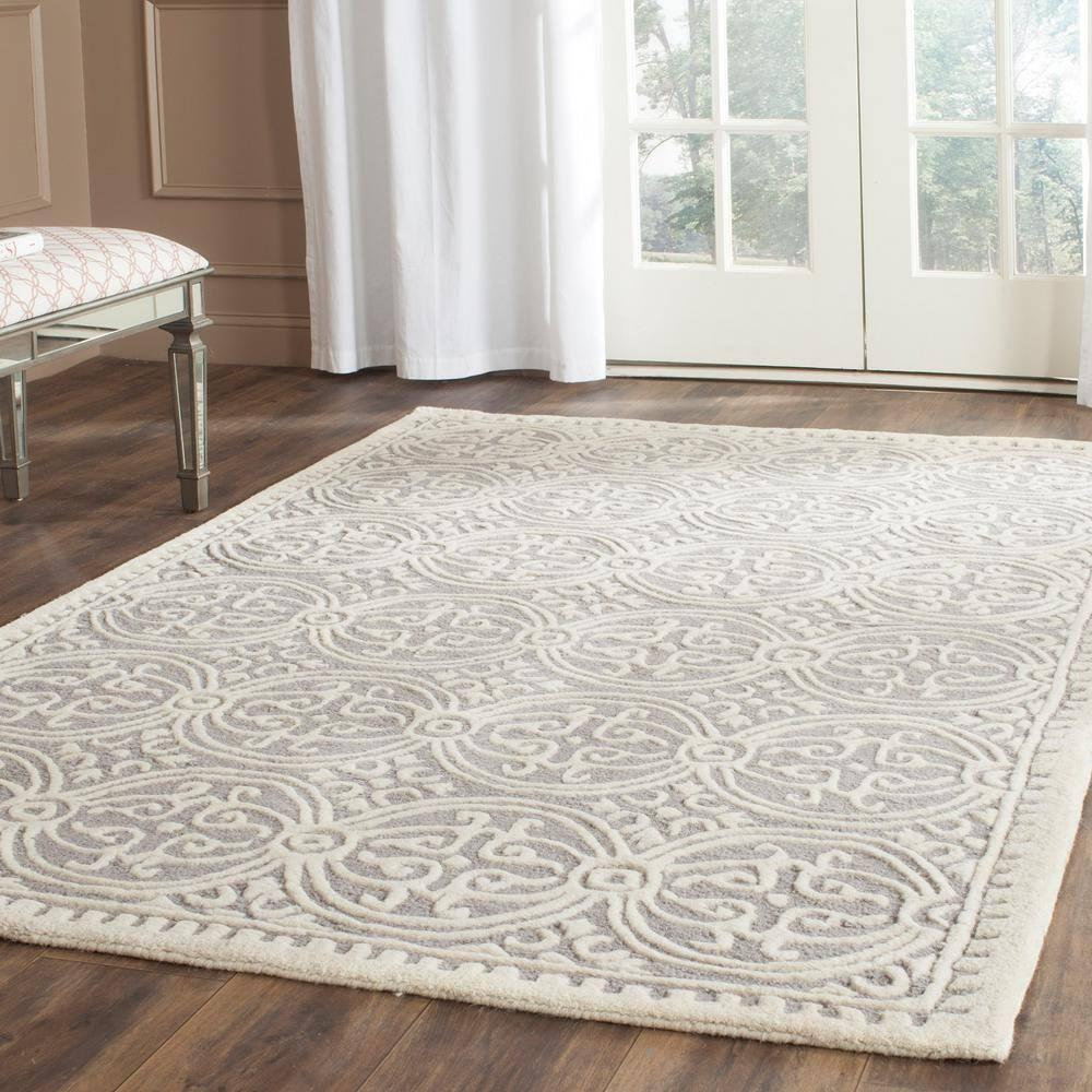 Safavieh Cambridge Damask 5 x 8 (ft) Tufted Wool Silver/Ivory Rectangular Indoor Abstract Area rug