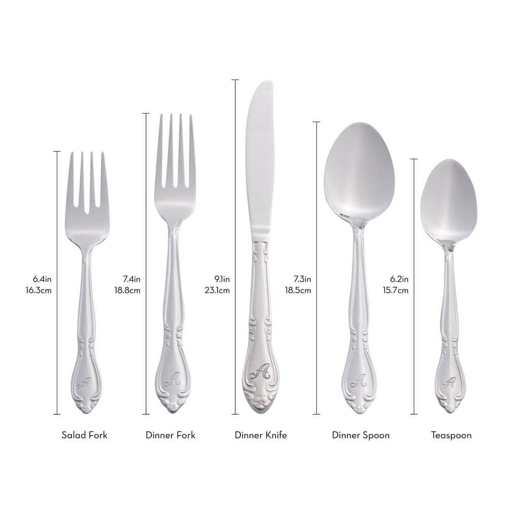 RiverRidge Home RiverRidge Rose Flatware 46-Piece Monogrammed Stainless Steel Silverware Set for 8
