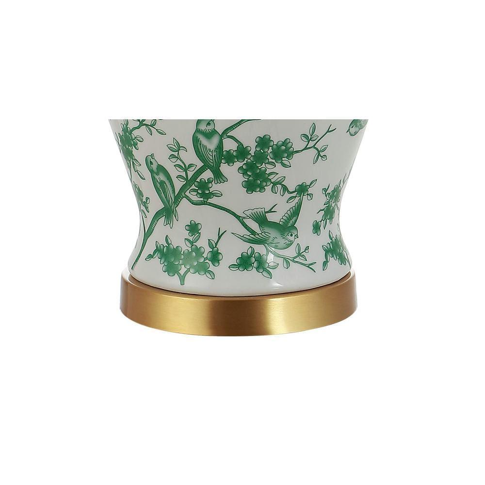 JONATHAN Y JYL3005B Penelope 22" French Country Cottage Ceramic/Iron Chinoiserie Ginger Jar LED Table Lamp, Classic for living room, dinning room, bedroom Bulb Included, White/Green