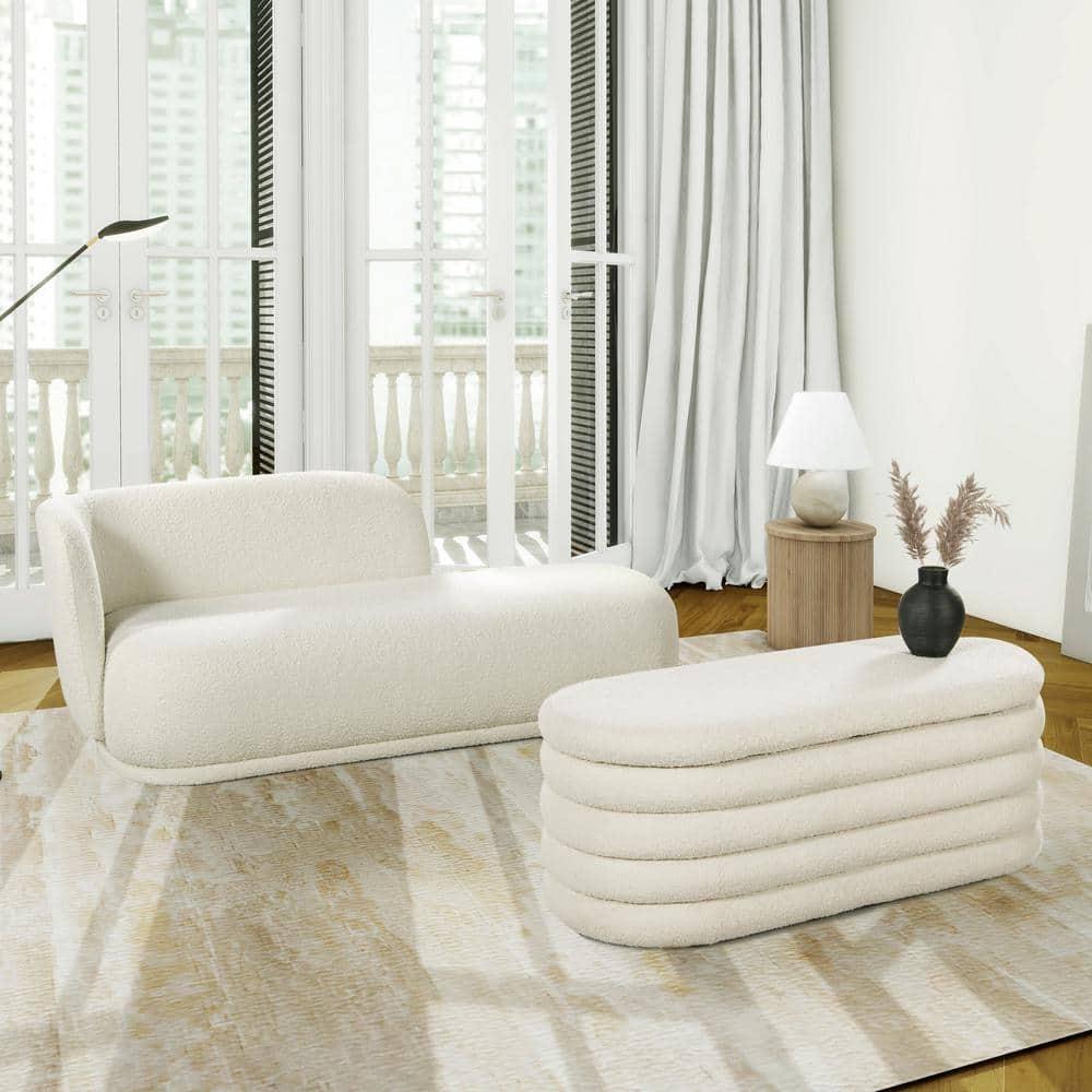 Aire 75" RAF Modern Rounded Chaise Lounge Ivory White Boucle