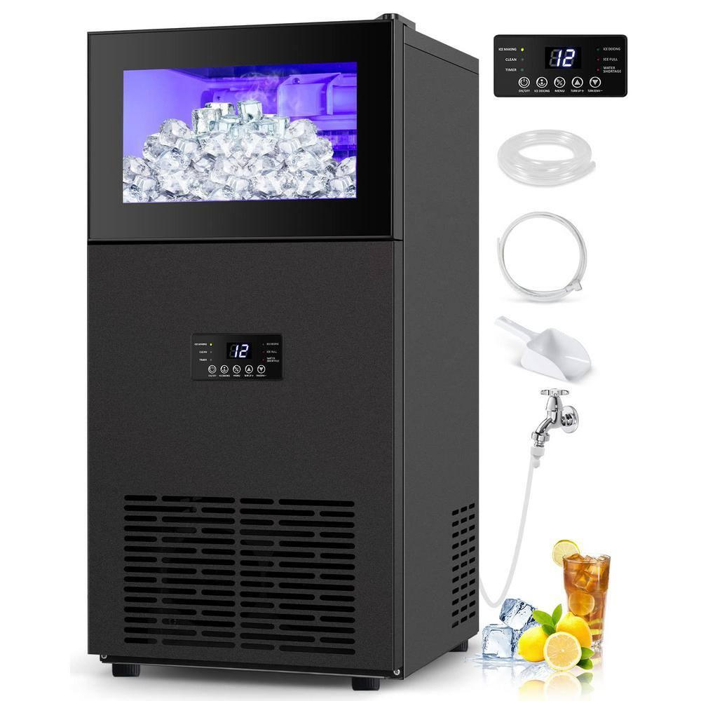 15in. 160Lbs/24H Black Stainless Steel Ice Maker in Stainless Steel with 35LBS Storage Bin