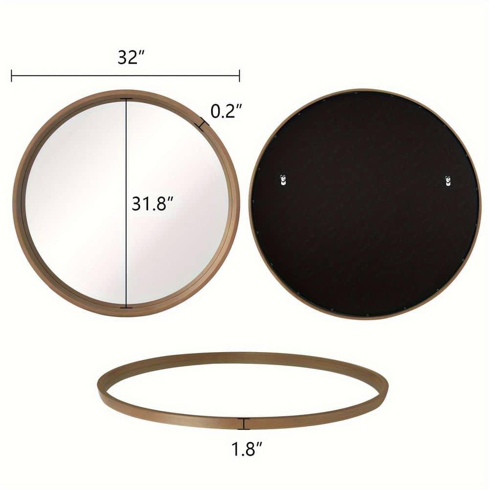 32" Wood Round Mirror Natural - WallBeyond: Pine Frame, Wall Mount, Modern Decor