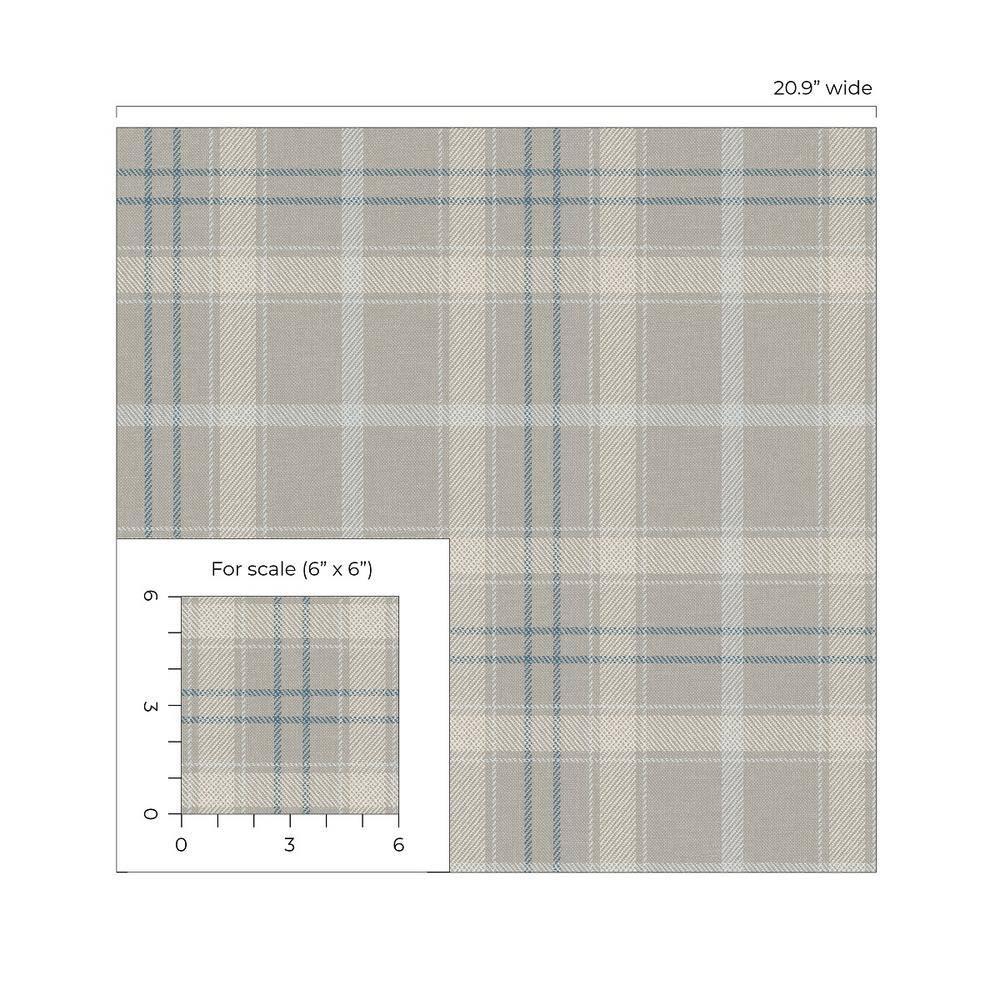 NextWall Argos Grey & Blue Tailor Plaid Peel and Stick Wallpaper - 20.9 in. W x 18 ft. L Roll