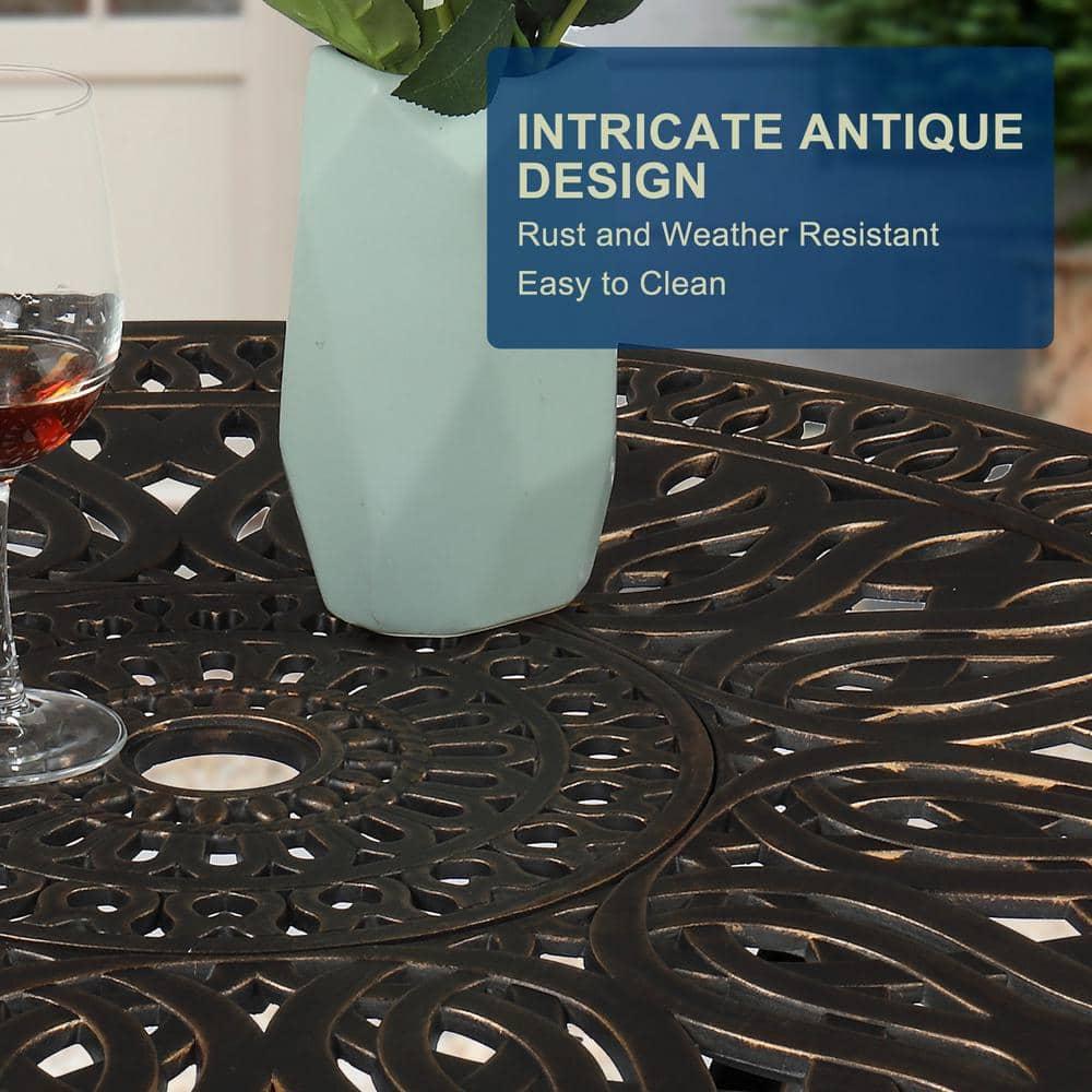 Outdoor Patio Dining Table 35.4 Round Cast Aluminum Table, Weather Resistant - Bronze Color, Perfect for Courtyard Garden Dining