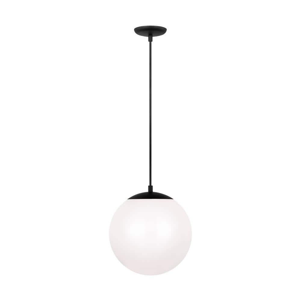 Midnight Black Globe Pendant Lamp with White Glass Shade