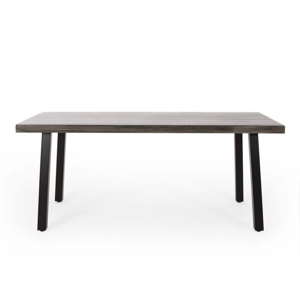 Noble House Pointe 68.75" Aluminum Patio Dining Table in Gray and Black