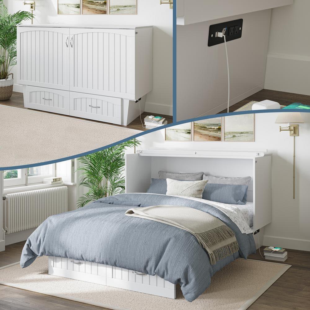 Queen Nantucket Murphy Bed Chest USB Turbo Charger White - AFI