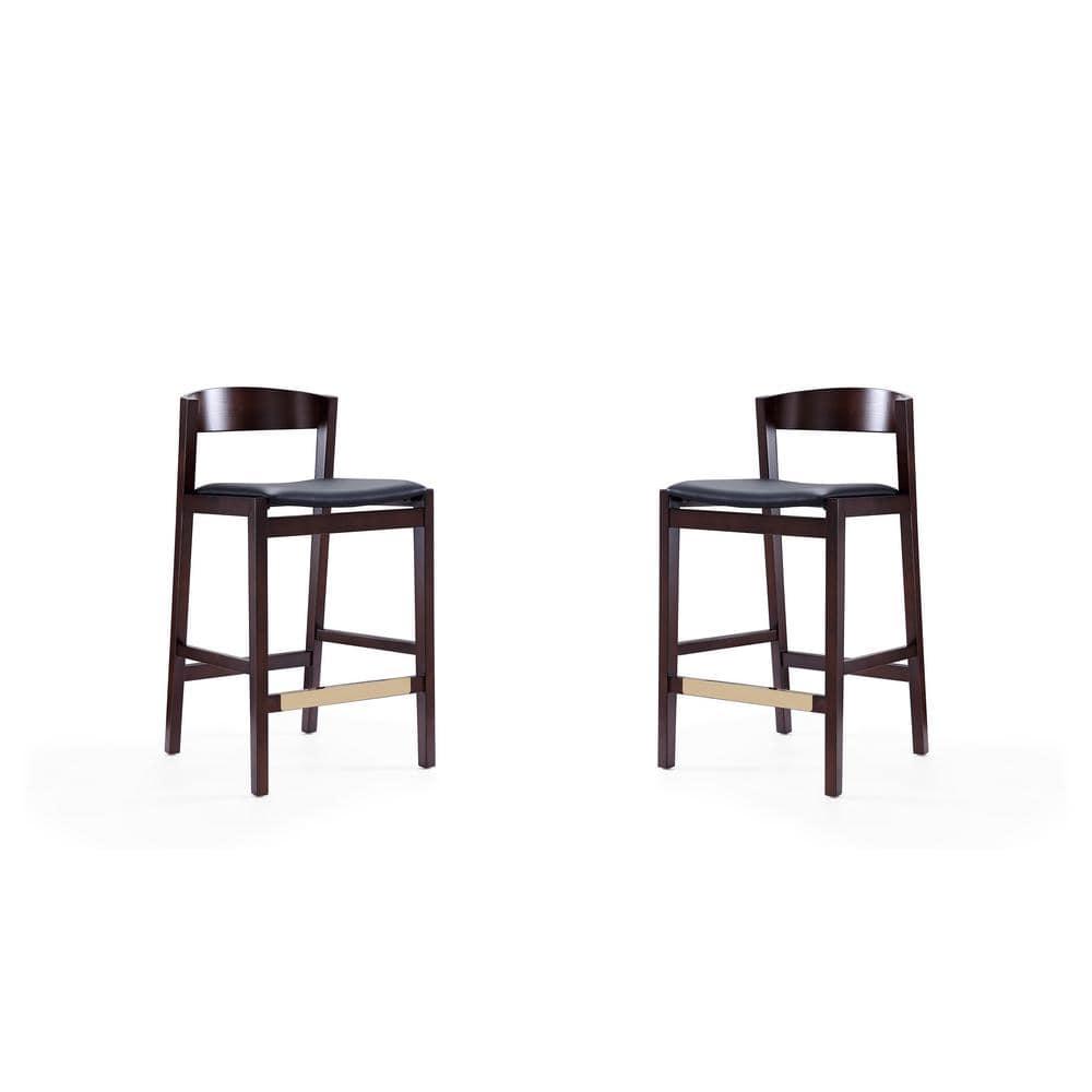 Manhattan Comfort Set of 2 Klismos Upholstered Beech Wood Counter Height Barstools Black: Faux Leather, Semi-Gloss Finish, Footrest