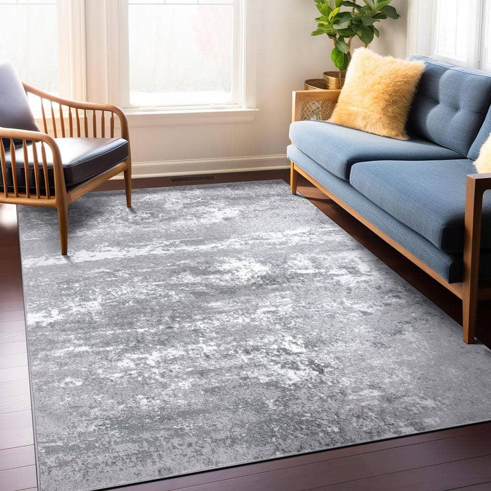 World Rug Gallery Distressed Abstract Watercolor Gray 7'10" x 10' Area Rug