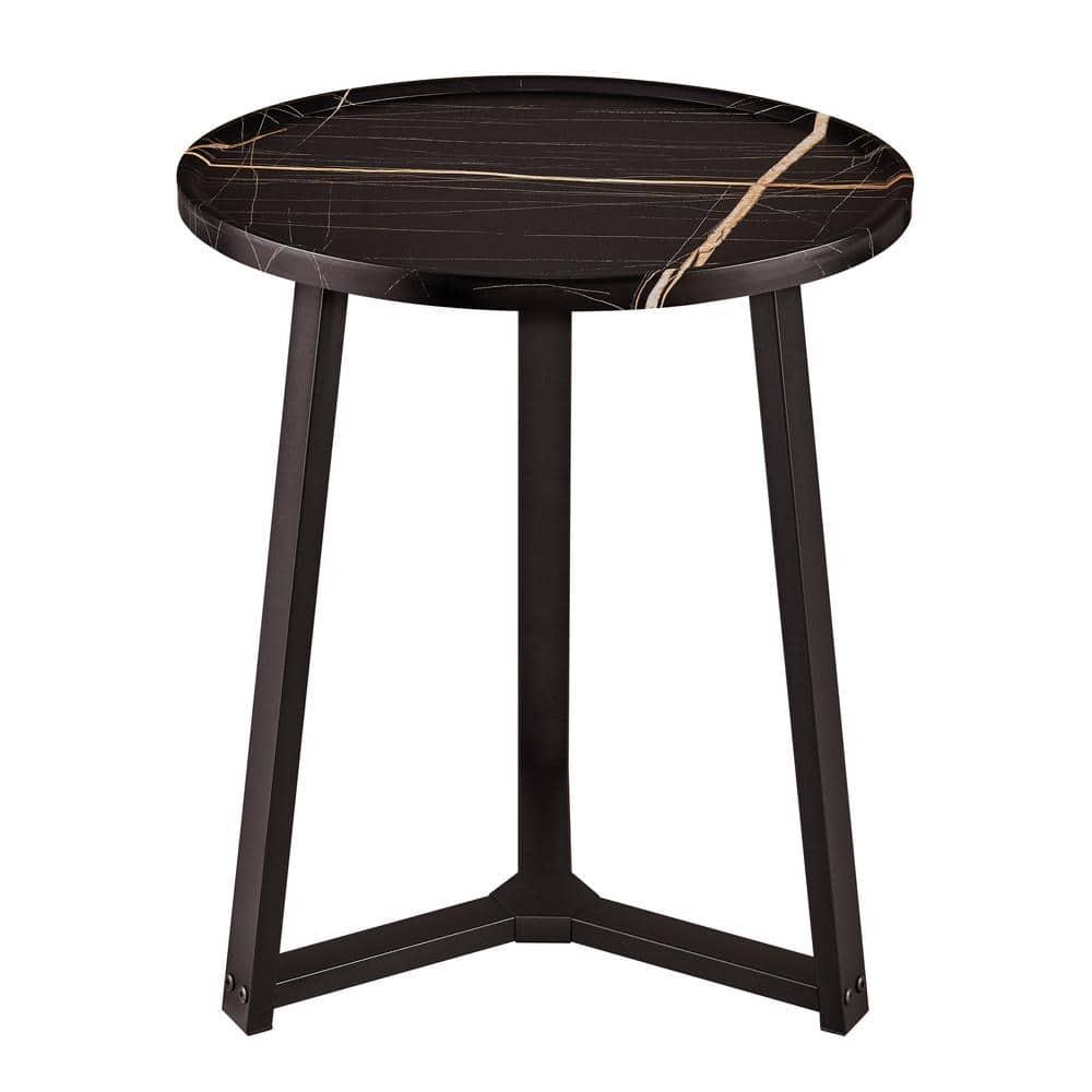 Danya B. 23.3"x19.7" Harper Round Mid-Century Side Accent Table with Modern Pedestal Legs Black Marble/Black: Chic Furniture for Living Room