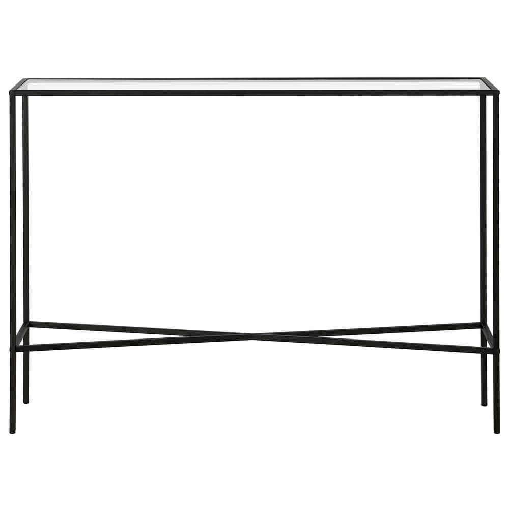 Evelyn&Zoe Henley 42" Wide Rectangular Console Table with Glass Top, Blackened Bronze