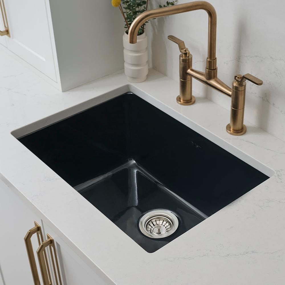 Ruvati 24-inch Fireclay Undermount / Drop-in Topmount Kitchen Sink Single Bowl - Glossy Black