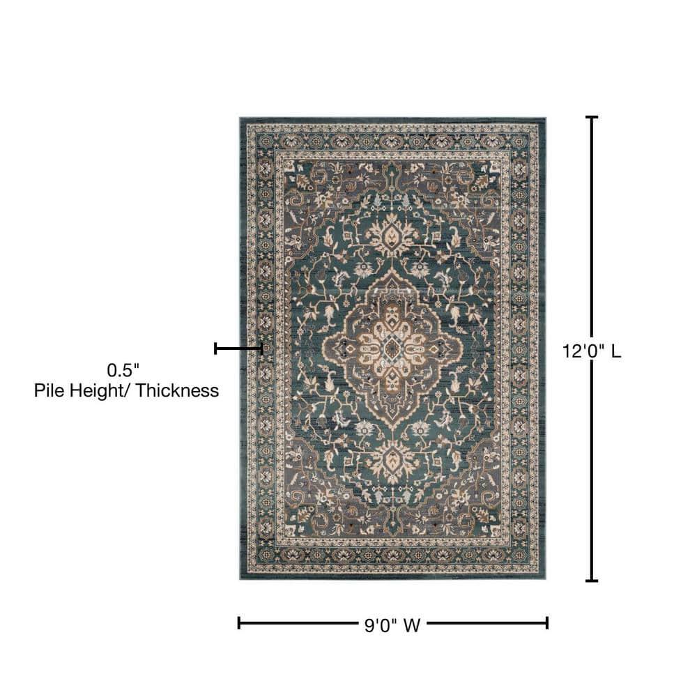 Teal and Grey Floral Synthetic 9' x 12' Area Rug
