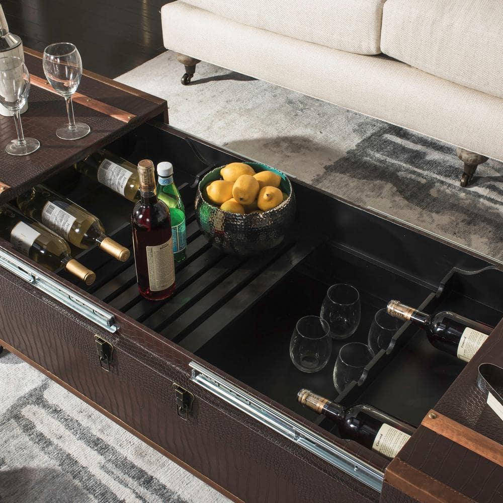 SAFAVIEH Zoe Modern Animal Print Storage Coffee Table with Wine Rack, Brown