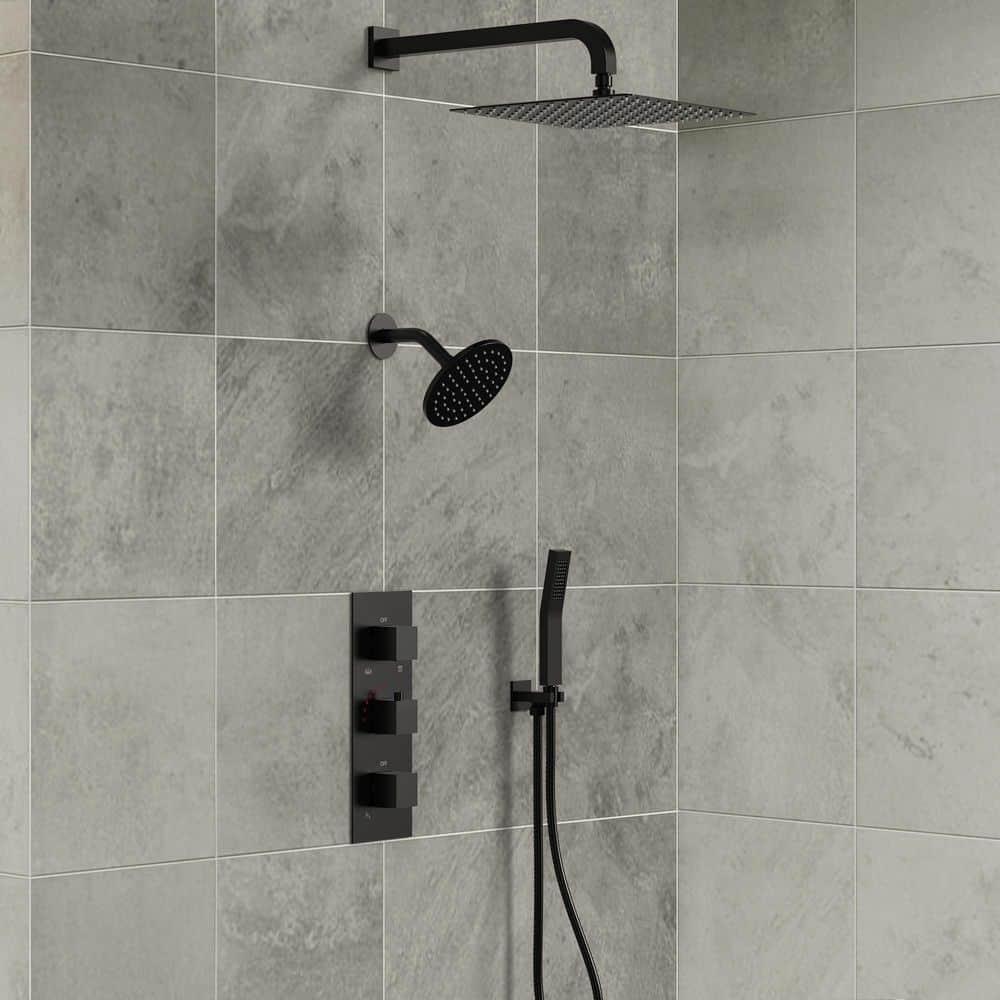 Thermostatic Dual Shower System 12" Rainfall Shower Head with Rough-in Valve