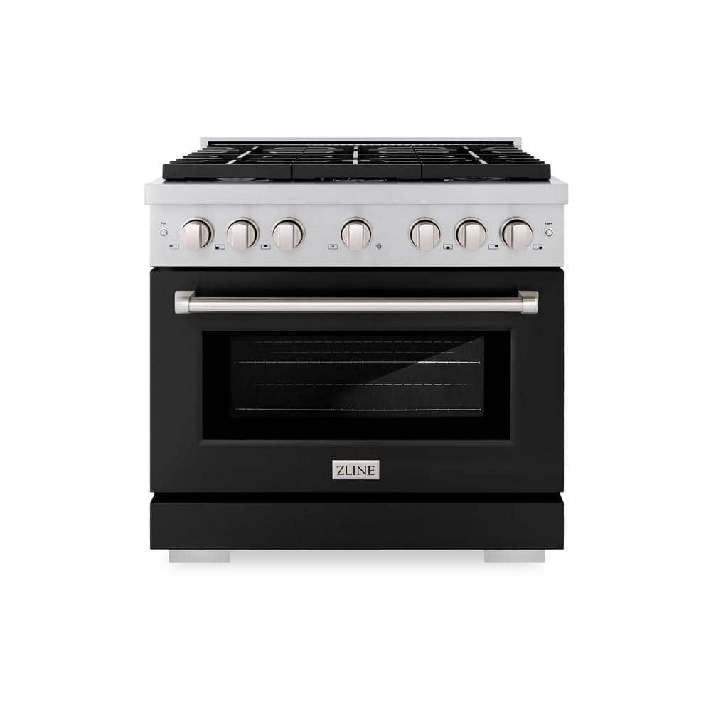 ZLINE 36 in. 5.2 cu. ft. Paramount Gas Range W/ 6 Burner Cooktop & Convection Gas Oven in Stainless Steel W/ Black Matte Door (SGR-BLM-36)