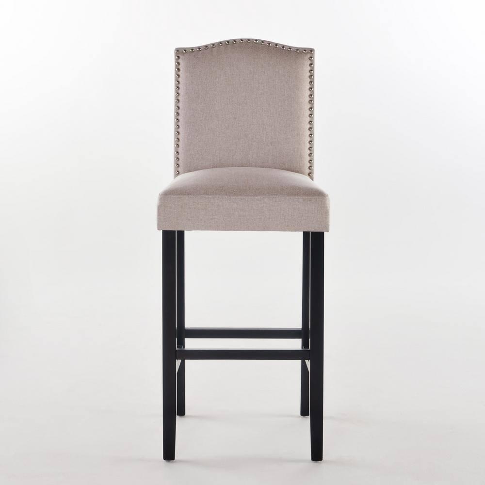 Noble House Merritt Fabric Upholstered Barstool, Set of 2, Wheat and Walnut