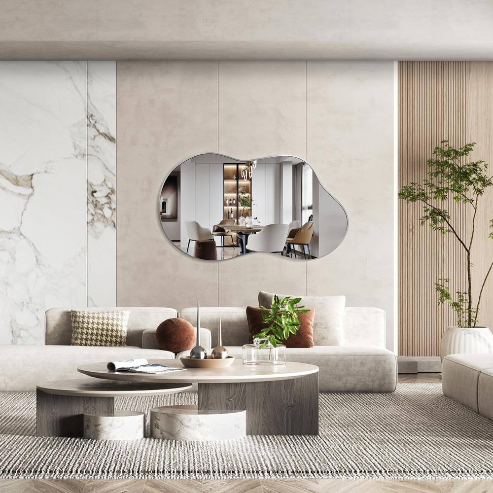 36 in. W. x 20 in. H Irregular Silver Aluminum Alloy Framed Wall Mirror Asymmetrical Wall Mirror