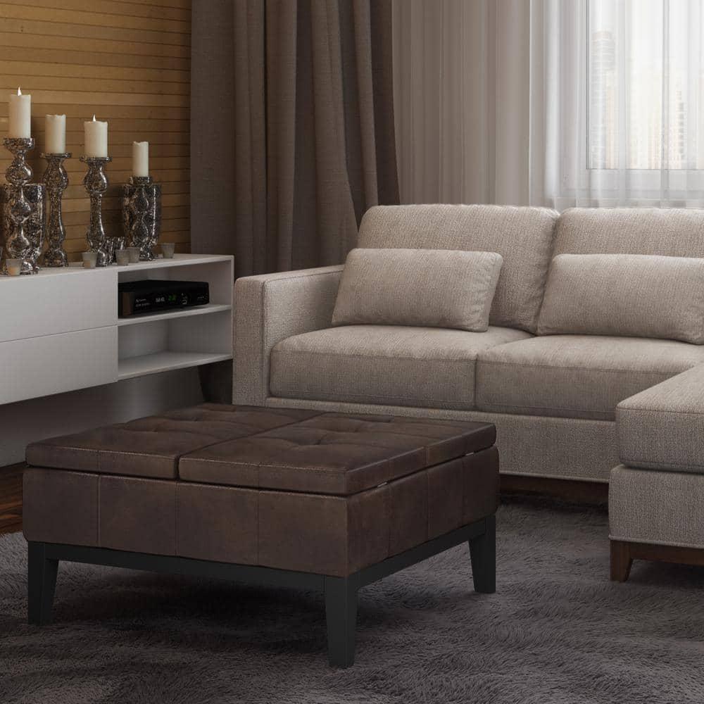 Simpli Home Dover 36"W Upholstered Square Coffee Table Storage Ottoman with Split Tufted Lift Top & Reviews | Wayfair