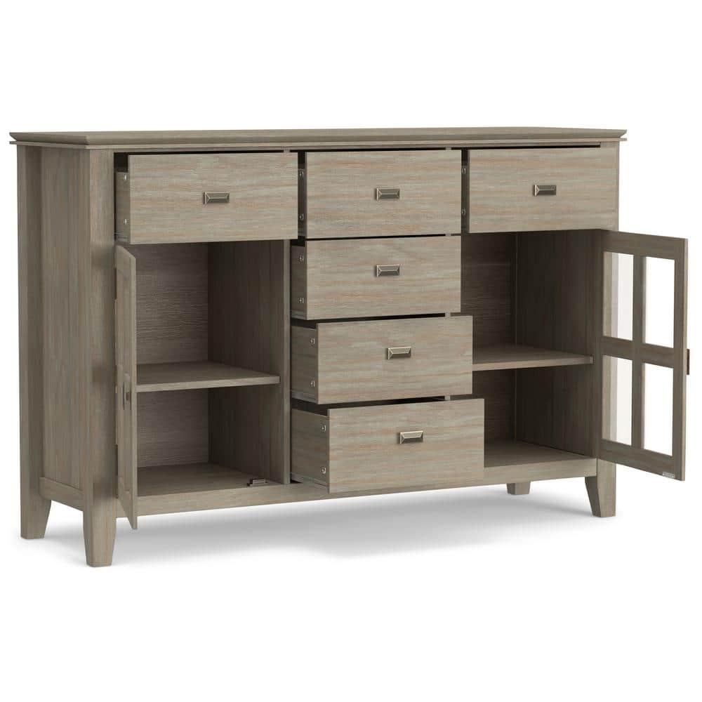 Simpli Home Artisan Solid Wood Sideboard Buffet In Distressed Grey