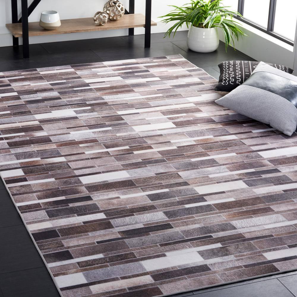 Faux Hide FAH542 Power Loomed Machine Washable Area Rug - Ivory/Grey - 5'x8' - Safavieh.