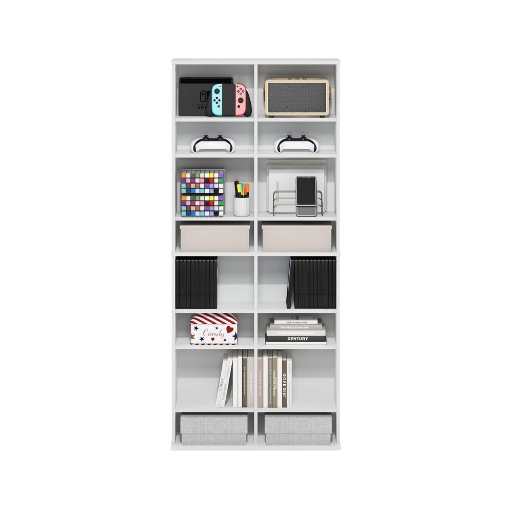 Furinno JAYA 16-Shelf Multimedia Media Storage Tower Rack with Adjustable Shelves, White