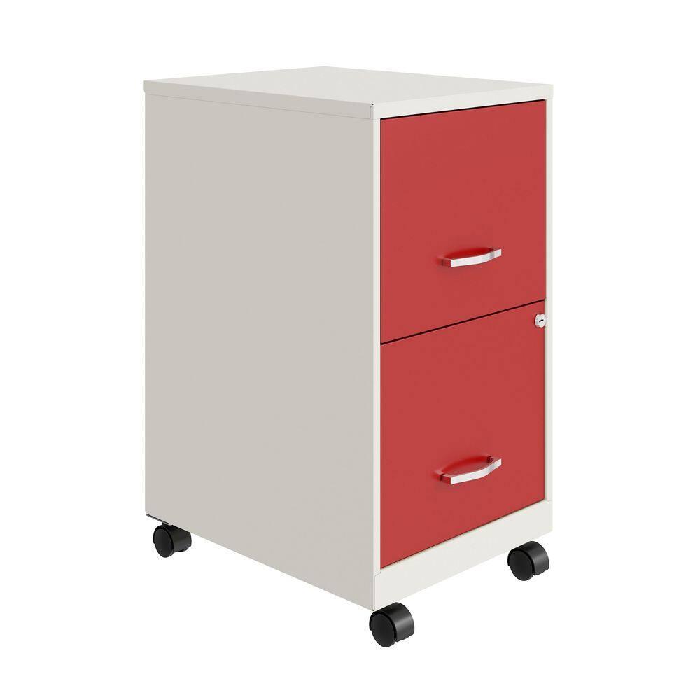 Space Solutions 18" Deep Letter Width Vertical File Cabinet - Pearl White and Red: 2 Drawer Steel, GreenGuard Certified