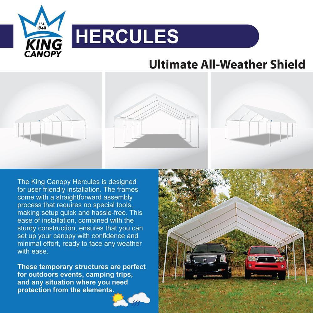 King Canopy  Hercules 18ft x 27ft, 2in Hammertone Steel Frame w/ buttons, 10-Leg, Carport, White